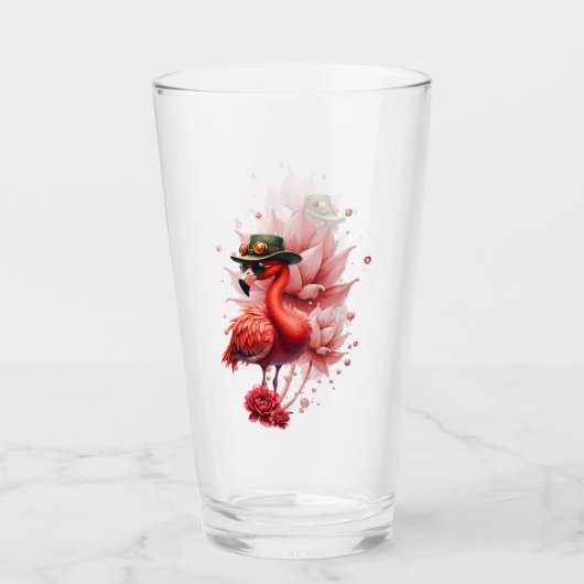 Steampunk Flamingo – Digitale fantasiekunst Glas (Voorkant)