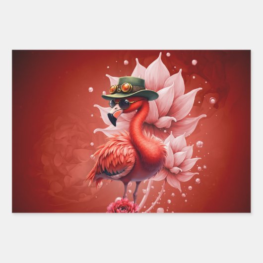 Steampunk Flamingo – Digitale fantasiekunst Inpakpapier Vel (Voorkant 3)