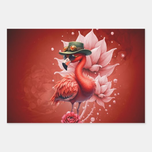 Steampunk Flamingo – Digitale fantasiekunst Inpakpapier Vel (Voorkant)