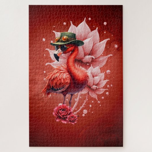 Steampunk Flamingo – Digitale fantasiekunst Legpuzzel (Verticaal)