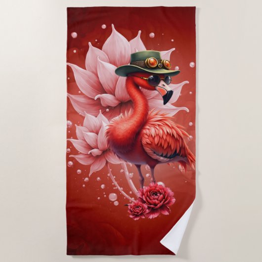 Steampunk Flamingo – Digitale fantasiekunst Strandlaken (Voorkant)