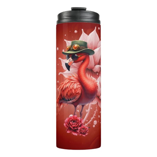 Steampunk Flamingo – Digitale fantasiekunst Thermosbeker (Voorkant)