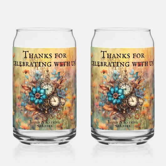 Steampunk Floral Custom Bruiloft Blikvorm Glas (Voorkant)