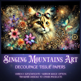 Steampunk Floral Fantasy Cat Portret Decoupage Tissuepapier