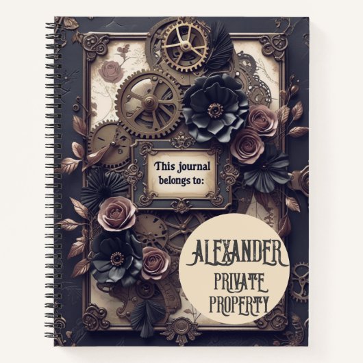 Steampunk Floral Gears Schrijftijdschrift Notitieboek (Voorkant)