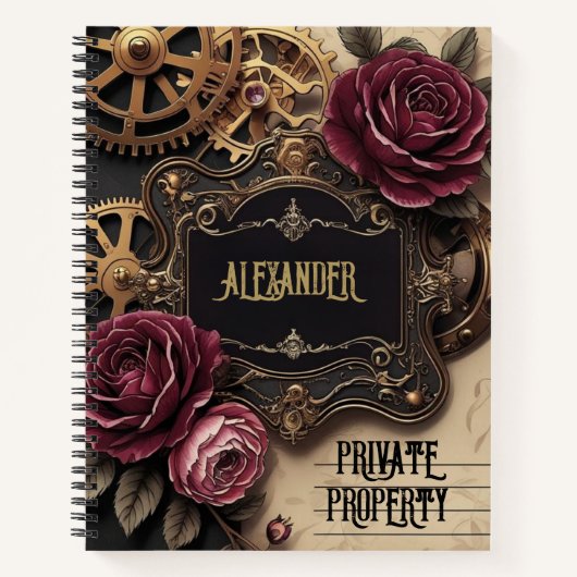 Steampunk Floral Gears Schrijftijdschrift Notitieboek (Voorkant)