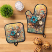 Steampunk Floral Ovenwant & Pannenlap Set (Top down)