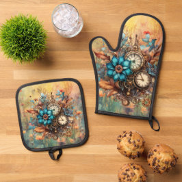 Steampunk Floral Ovenwant & Pannenlap Set
