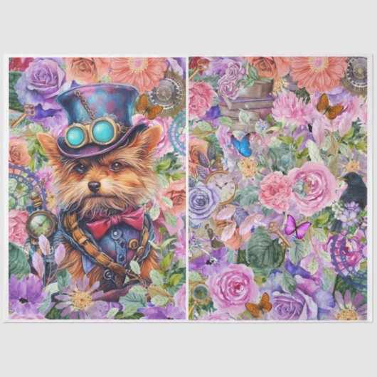 Steampunk Floral Pup met extra achtergrond Tissuepapier (Voorkant)