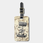 Steampunk Flying Boat op Zodiac Kaart met Initiale Bagagelabel (Voorkant verticaal)