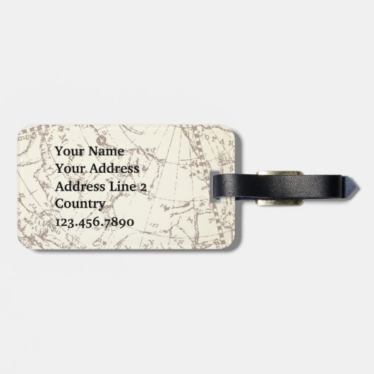 Steampunk Flying Boat op Zodiac Kaart met Initiale Bagagelabel (Achterkant horizontaal)