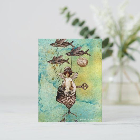 Steampunk Flying Fish Seaship Briefkaart (Staand voorkant)