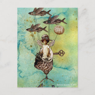 Steampunk Flying Fish Seaship Briefkaart
