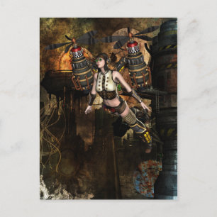 Steampunk Flying Girl briefkaart