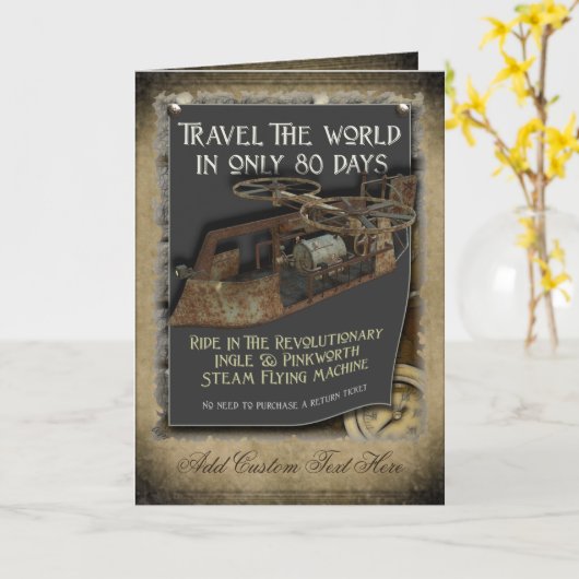 Steampunk Flying Machine Groeten Kaart (Gele Bloem)