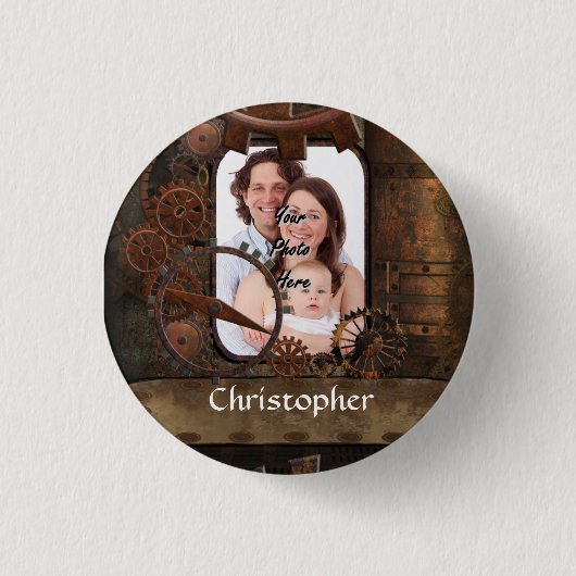 Steampunk foto achtergrond ronde button 3,2 cm (Voorkant)