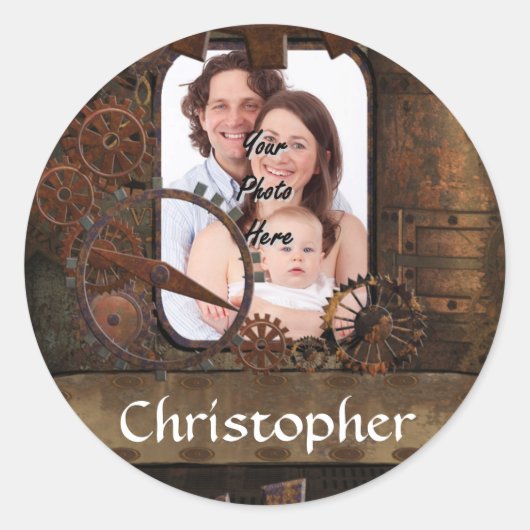 Steampunk foto achtergrond ronde sticker (Voorkant)