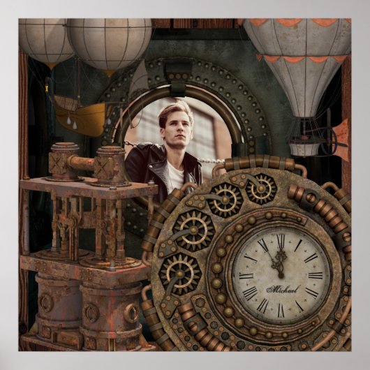 Steampunk Foto Lijst Industrial Clock Machines Poster (Voorkant)