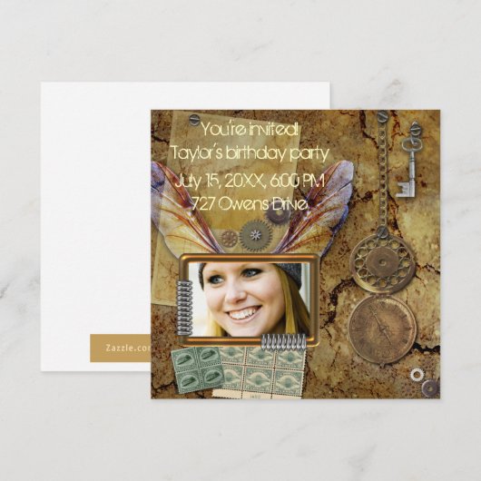 Steampunk Fotouitnodiging Kaart (Voorkant / Achterkant)