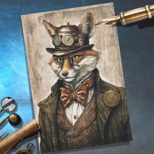 Steampunk Fox 1 Decoupage tissuepapier
