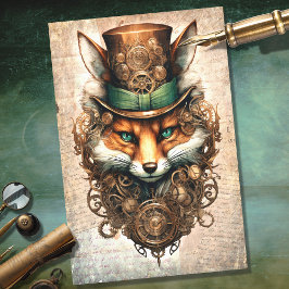 Steampunk Fox 4 Portret Decoupage Papier