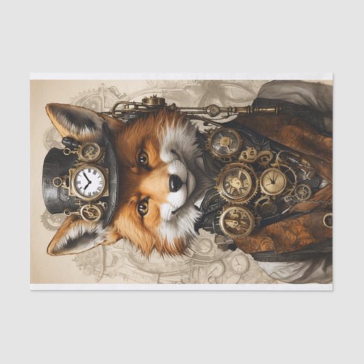  Steampunk Fox Illustratie Tissuepapier (Voorkant)