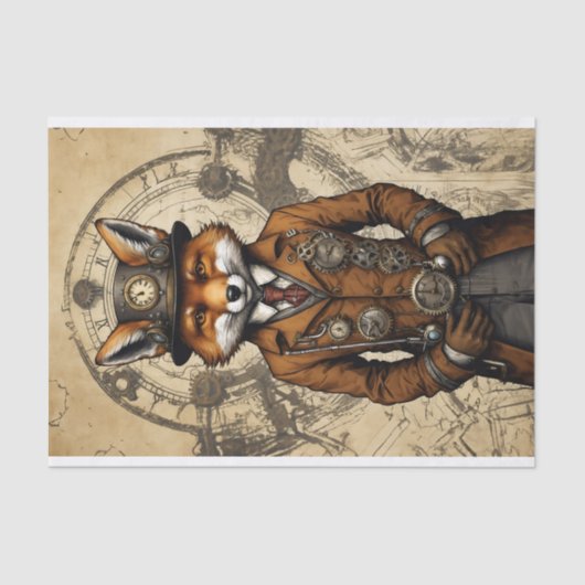  Steampunk Fox in een jas Tissuepapier (Voorkant)