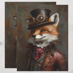 Steampunk Fox met een bril Scrapbook Paper