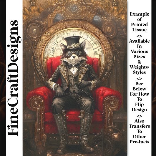 Steampunk Fox On Throne AC1 Decoupage Tissuepapier