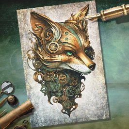 Steampunk Fox Portret Decoupage Papier
