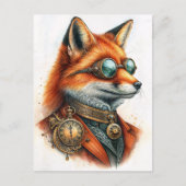 Steampunk Fox - Timekeeper Watercolor Briefkaart (Voorkant)