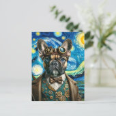 Steampunk Franse Bulldog in de Sterrennacht Briefkaart (Staand voorkant)