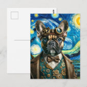 Steampunk Franse Bulldog in de Sterrennacht Briefkaart (Voorkant / Achterkant)