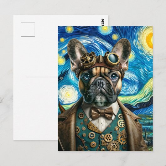 Steampunk Franse Bulldog in de Sterrennacht Briefkaart (Voorkant / Achterkant)