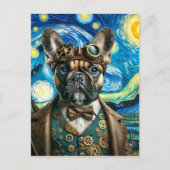 Steampunk Franse Bulldog in de Sterrennacht Briefkaart (Voorkant)