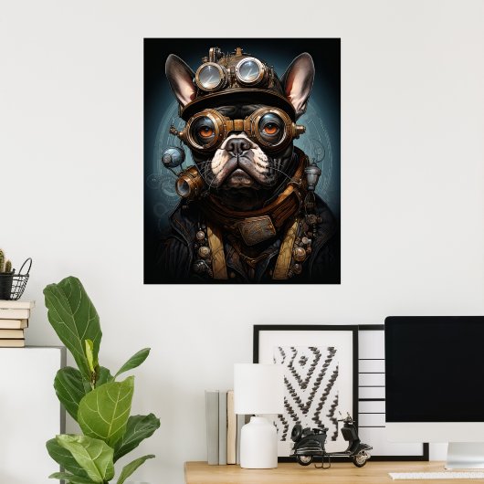 STEAMPUNK FRANSE BULLDOG POSTER (Thuiskantoor)