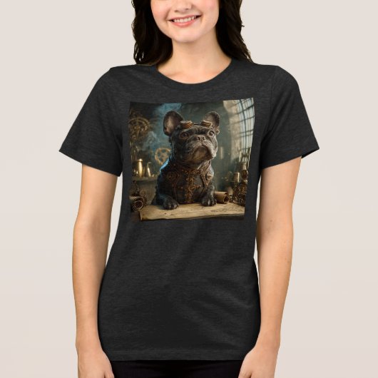 Steampunk Frenchie (Editie 1) - Dames Tri-blend Shirt (Voorkant)