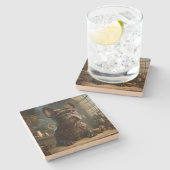 Steampunk Frenchie (Editie 1) - SandStone Coaster Stenen Onderzetter (Zijkant)