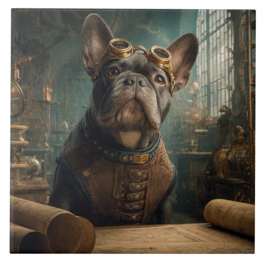 Steampunk Frenchie (Editie 2) - 15 x 15 cm Tegeltje (Voorkant)
