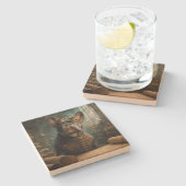 Steampunk Frenchie (Editie 2) - SandStone Coaster Stenen Onderzetter (Zijkant)