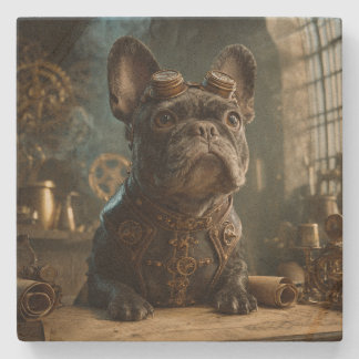 Steampunk Frenchie (Edition 1) - SandStone Coaster Stenen Onderzetter