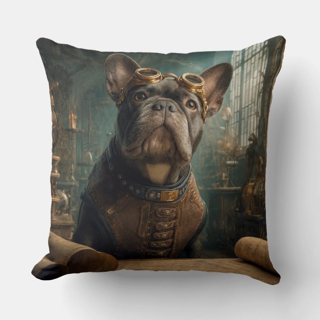 Steampunk Frenchie (Edition 2) - 20" x 20"  Kussen (Voorkant)
