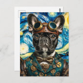 Steampunk Frenchie in de Sterrennacht Briefkaart (Voorkant / Achterkant)