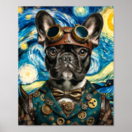 Steampunk Frenchie in de Sterrennacht Poster