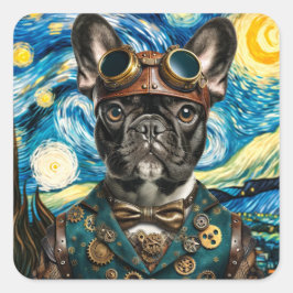 Steampunk Frenchie in de Sterrennacht Vierkante Sticker