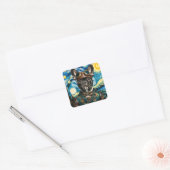 Steampunk Frenchie in de Sterrennacht Vierkante Sticker (Envelop)