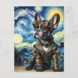 Steampunk Frenchie Puppy in de Sterrennacht Briefkaart