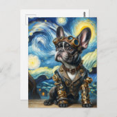 Steampunk Frenchie Puppy in de Sterrennacht Briefkaart (Voorkant / Achterkant)