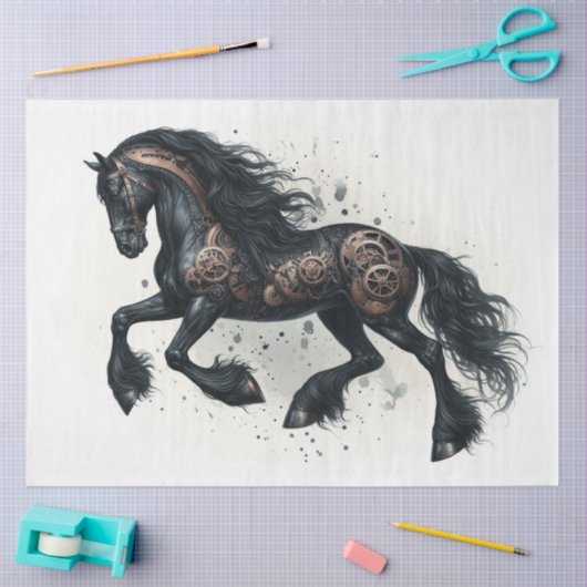 Steampunk Friesian Horse waterverf Decoupage Tissuepapier (Craft)