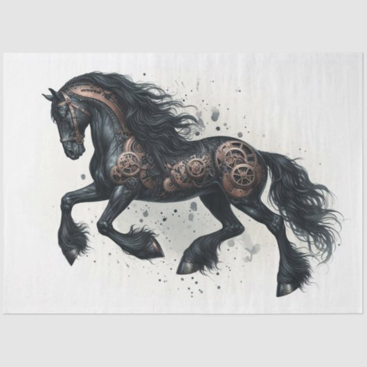 Steampunk Friesian Horse waterverf Decoupage Tissuepapier (Voorkant)